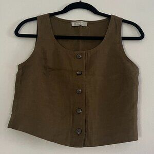 Everlane Linen Button-Front Crop Tank - Beech